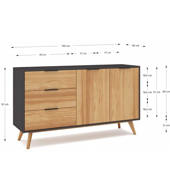 Aparador Nórdico en Gris Oscuro y Madera Natural Mdmhogar4