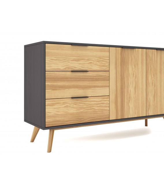 Aparador Nórdico en Gris Oscuro y Madera Natural Mdmhogar5