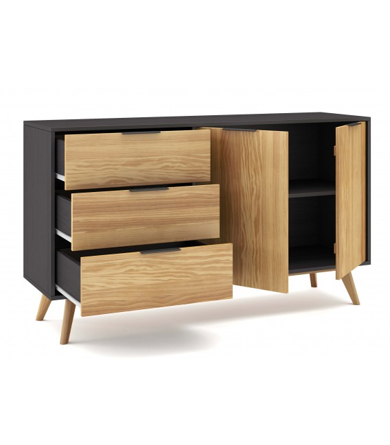 Aparador Nórdico en Gris Oscuro y Madera Natural Mdmhogar3