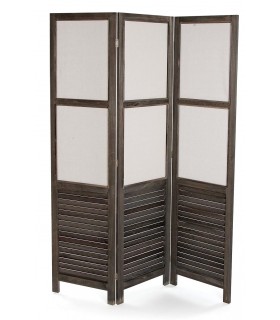 Biombo Separador de Ambientes de Madera Nogal con Tela de Algodón Mdmhogar