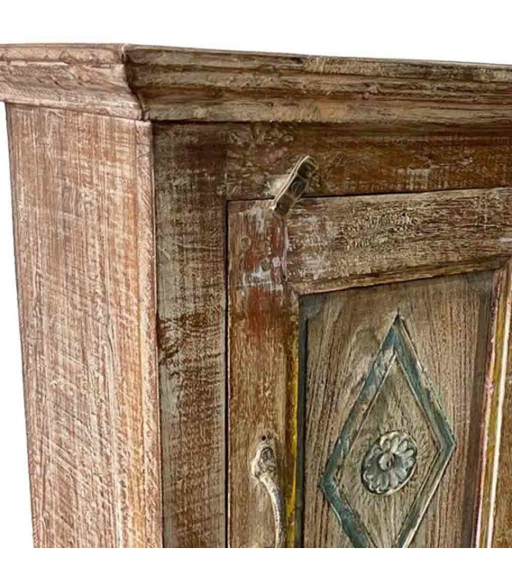 Mesita de Noche Antigua de Madera Maciza Tallada a Mano con Puerta Mdmhogar2