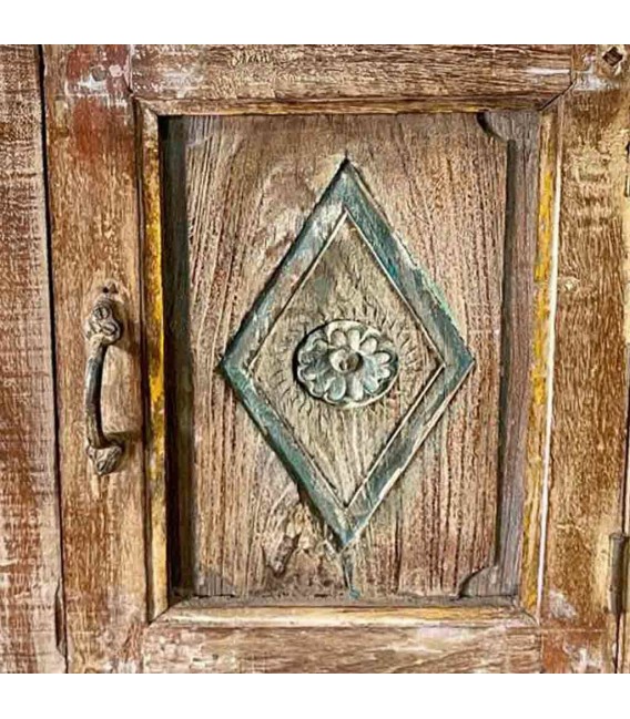 Mesita de Noche Antigua de Madera Maciza Tallada a Mano con Puerta Mdmhogar3