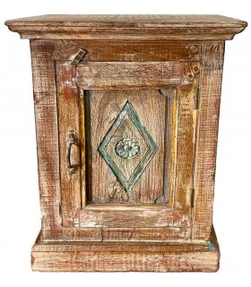 Mesita de Noche Antigua de Madera Maciza Tallada a Mano con Puerta Mdmhogar1