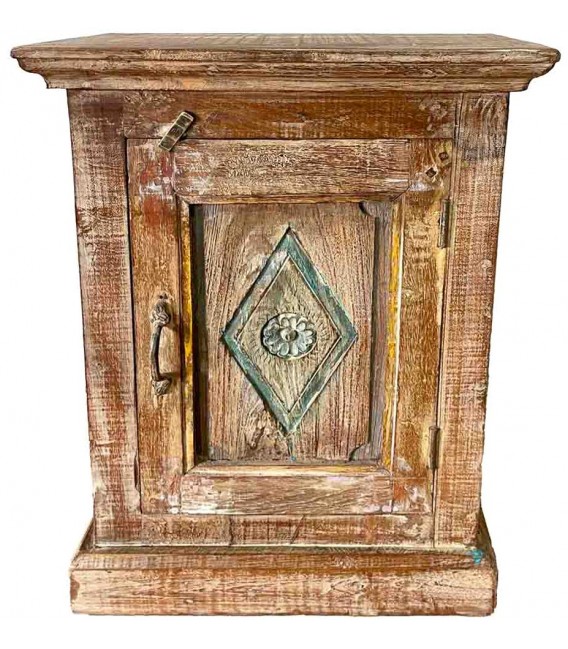 Mesita de Noche Antigua de Madera Maciza Tallada a Mano con Puerta Mdmhogar1
