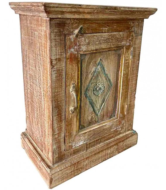 Mesita de Noche Antigua de Madera Maciza Tallada a Mano con Puerta Mdmhogar