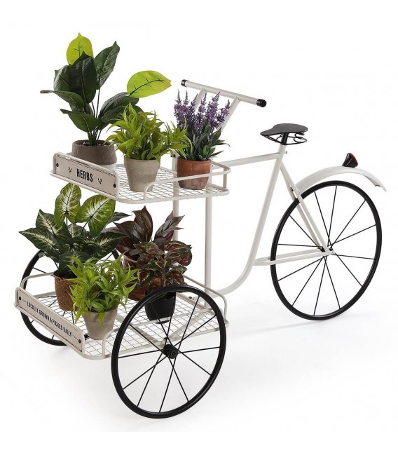 Macetero Original en Forma de Triciclo de Metal Blanco y Negro Mdmhogar