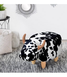 Puf Reposapiés Estilo Moderno Vintage con Diseño de Vaca Lechera Mdmhogar