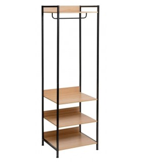 Armario ropero modular de diseño industrial en imitación haya y metal negro Mdmhogar