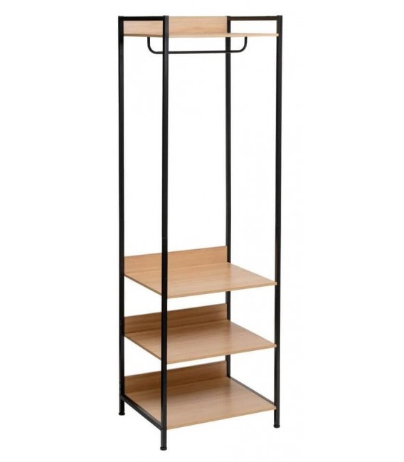 Armario ropero modular de diseño industrial en imitación haya y metal negro Mdmhogar