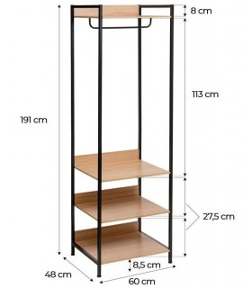 Armario ropero modular de diseño industrial en imitación haya y metal negro Mdmhogar1