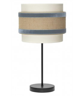 Lámpara de sobremesa pantalla en lino, tela de saco y terciopelo azul Mdmhogar