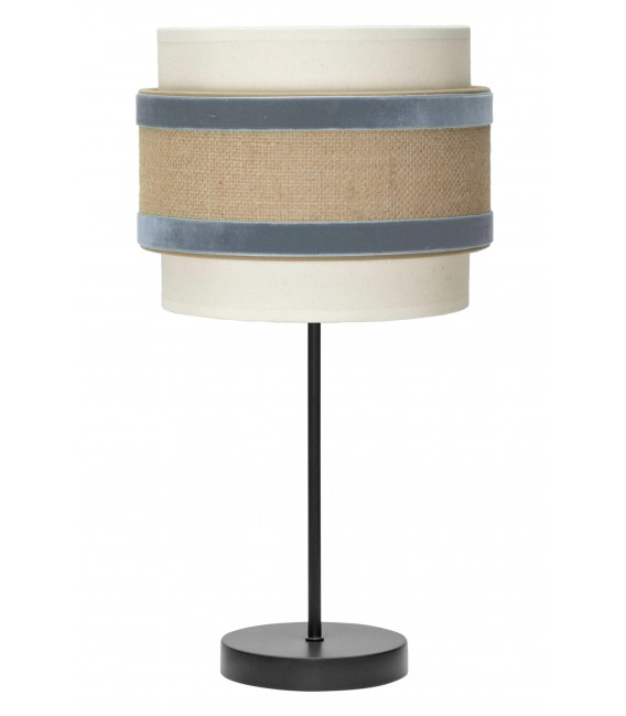 Lámpara de sobremesa pantalla en lino, tela de saco y terciopelo azul Mdmhogar