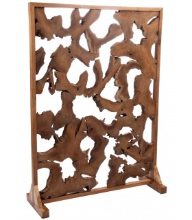 Biombo Paraban de Madera de Pino y Raíz de Teca Natural Mdmhogar