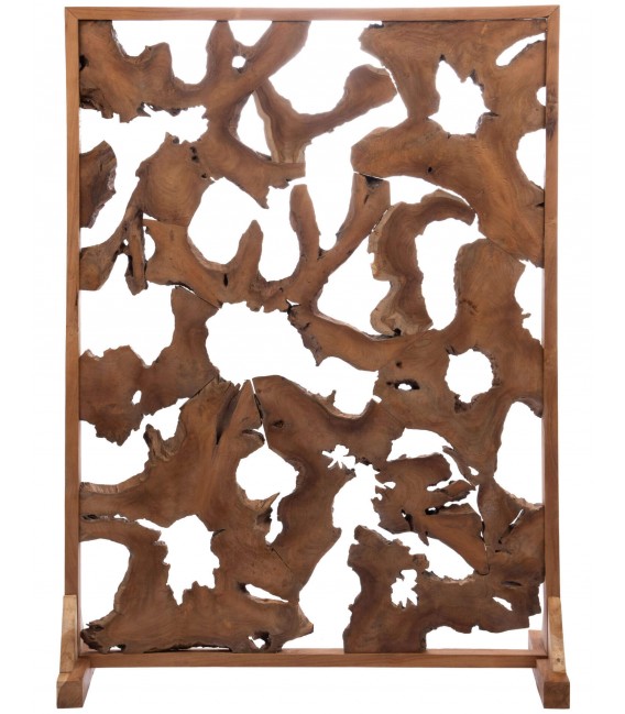 Biombo Paraban de Madera de Pino y Raíz de Teca Natural Mdmhogar1