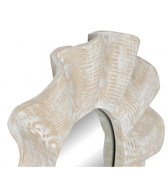 Espejo Redondo de Madera de Teca Tallada a Mano Mdmhogar1