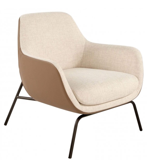 Butaca Sofisticada en Textil Crema y Polipiel Marrón Mdmhogar1