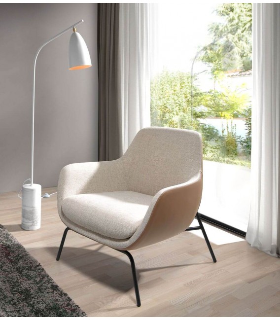 Butaca Sofisticada en Textil Crema y Polipiel Marrón Mdmhogar