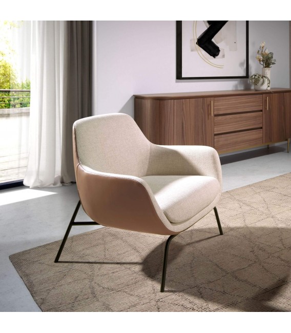 Butaca Sofisticada en Textil Crema y Polipiel Marrón Mdmhogar5