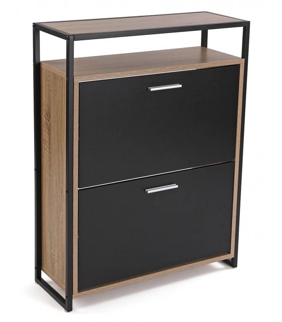 Mueble Zapatero en Metal Negro y Roble Tostado Mdmhogar