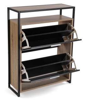 Mueble Zapatero en Metal Negro y Roble Tostado Mdmhogar1