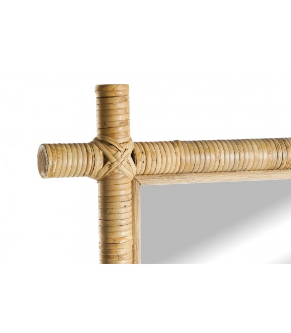 Espejo Rectangular de Ratán Natural Trenzado a Mano Mdmhogar3