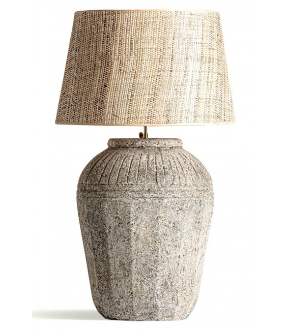 Lámpara de Sobremesa XL Artesanal en Cerámica Gris y Yute Mdmhogar