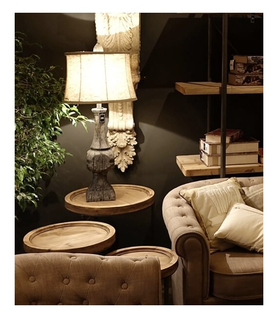 Lámpara de Sobremesa Alta en Resina Imitación Madera Tallada Antigua Mdmhogar1