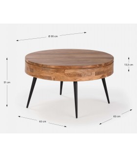 Mesa de Centro Redonda en Madera de Acacia y Metal Mdmhogar1