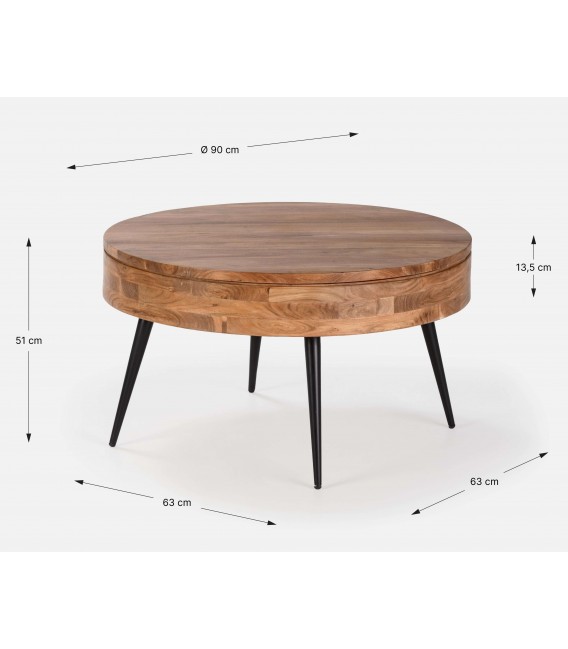 Mesa de Centro Redonda en Madera de Acacia y Metal Mdmhogar1