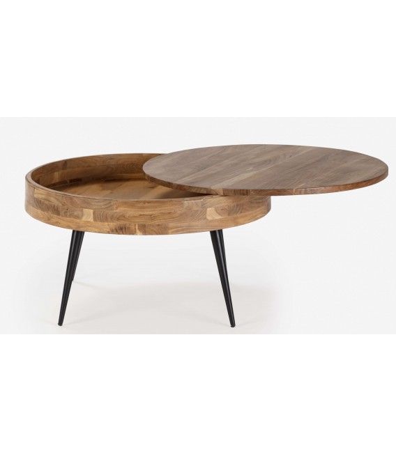 Mesa de Centro Redonda en Madera de Acacia y Metal Mdmhogar2