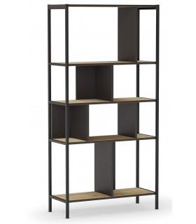 Estantería Decorativa Huecos Irregulares Metal Negro y Roble Natural Mdmhogar1