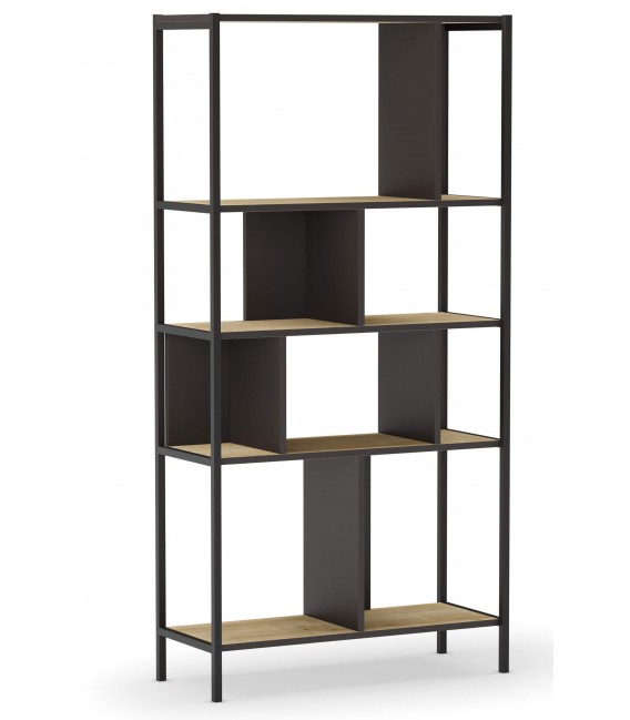 Estantería Decorativa Huecos Irregulares Metal Negro y Roble Natural Mdmhogar1