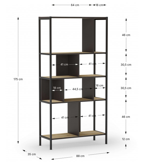 Estantería Decorativa Huecos Irregulares Metal Negro y Roble Natural Mdmhogar3