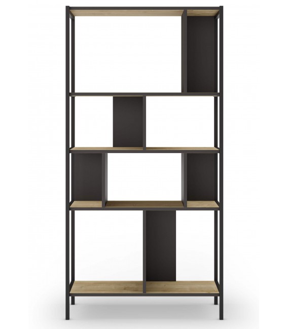 Estantería Decorativa Huecos Irregulares Metal Negro y Roble Natural Mdmhogar2