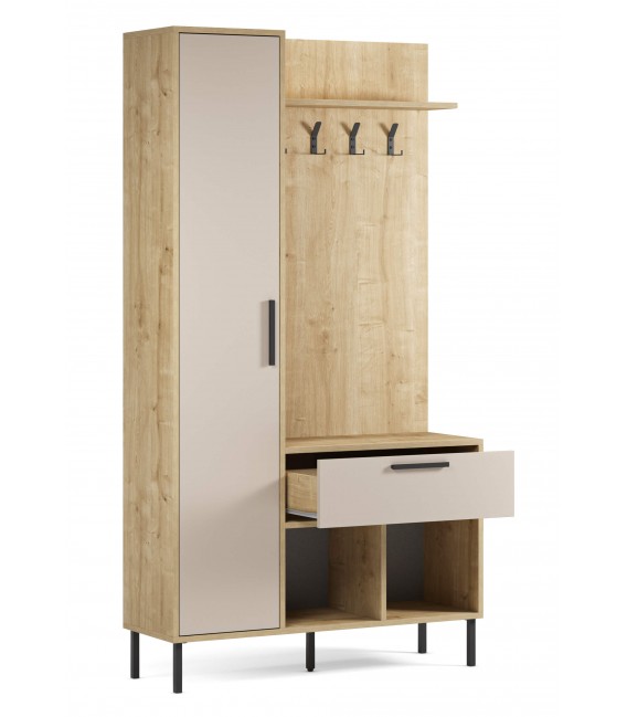 Mueble de Entrada Multifuncional en Roble y Crema Mdmhogar2