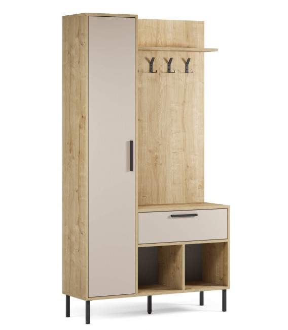 Mueble de Entrada Multifuncional en Roble y Crema Mdmhogar1