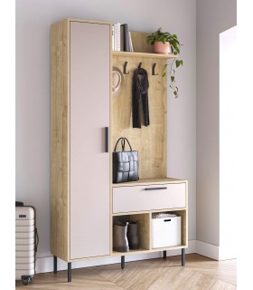 Mueble de Entrada Multifuncional en Roble y Crema Mdmhogar