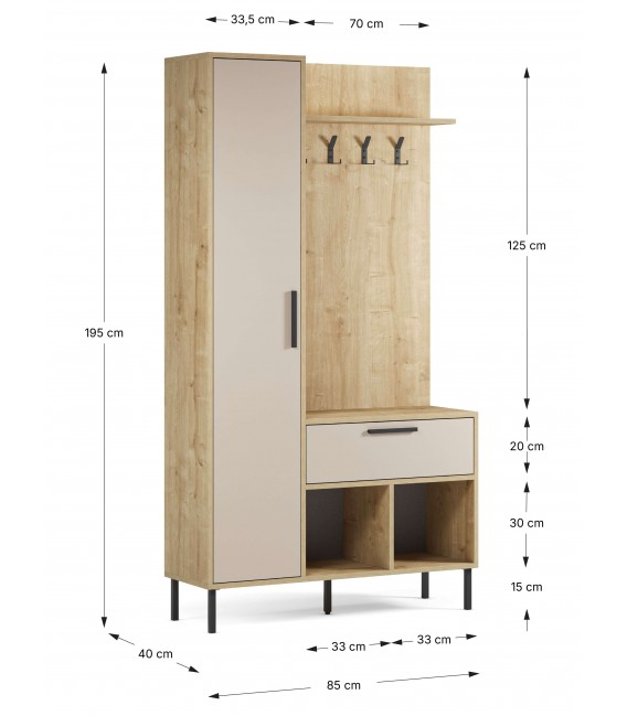 Mueble de Entrada Multifuncional en Roble y Crema Mdmhogar4