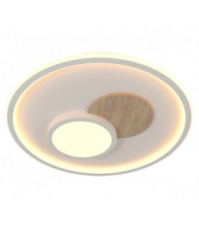 Plafón de Techo Redondo LED en Metal Blanco y Roble Natural Mdmhogar11