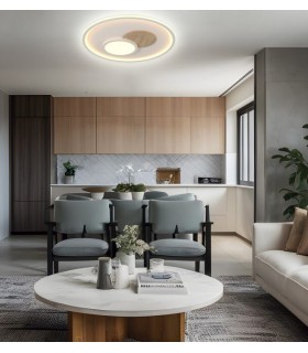 Plafón de Techo Redondo LED en Metal Blanco y Roble Natural Mdmhogar1