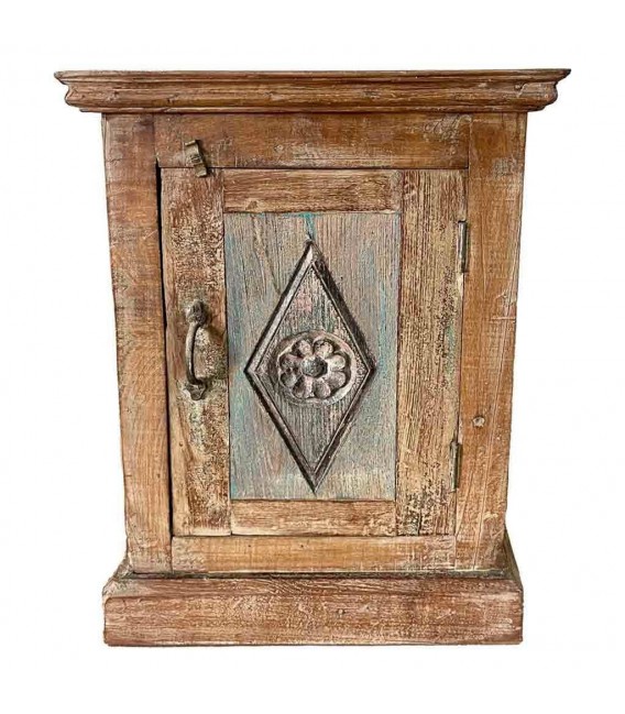 Mesita de Noche Antigua en Madera Maciza Tallada a Mano Mdmhogar1