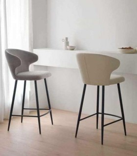 Taburete para Barra en Chenilla Beige y Metal Negro Mdmhogar1