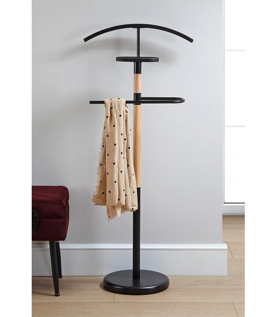 Galán de Noche en Metal Negro y Madera Natural Mdmhogar2