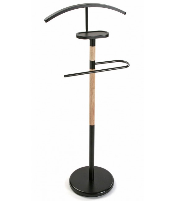 Galán de Noche en Metal Negro y Madera Natural Mdmhogar