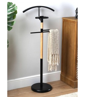 Galán de Noche en Metal Negro y Madera Natural Mdmhogar1