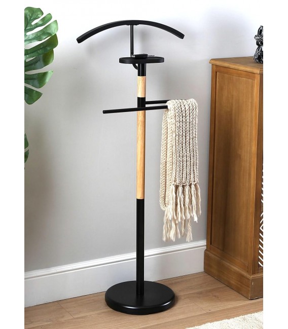 Galán de Noche en Metal Negro y Madera Natural Mdmhogar1