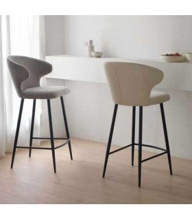 Taburete para Barra en Chenilla Gris y Metal Negro Mdmhogar1