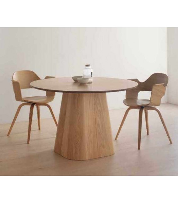 Mesa de Comedor Redonda Grande en Madera de Abeto Roble Tostado Mdmhogar1