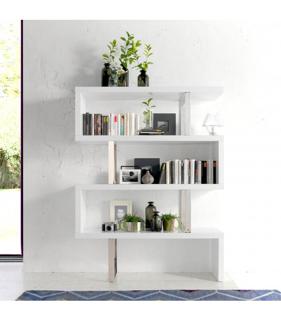 Estantería Moderna en MDF Blanco y Acero Cromado Mdmhogar1