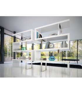 Estantería Moderna en MDF Blanco y Acero Cromado Mdmhogar